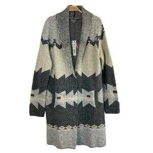 Joseph A Aztec Duster Long Cardigan Women M Gray Southwestern Button Front NWT